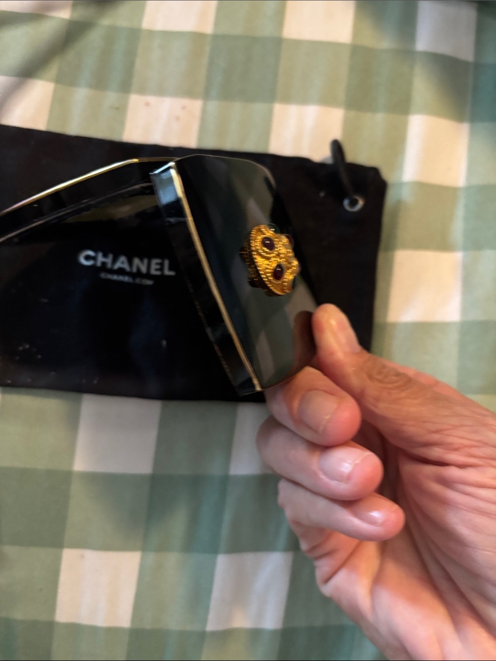 CHANEL Black Compact with Gold Medallion and Multicolor Stones with Storage Bag - Picture 16 of 16